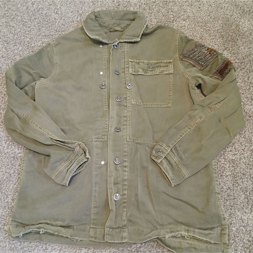 Free People Distressed Military Style Olive Green Jacket Women's XS Winter Eagle